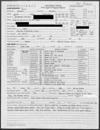 Derek Jeter scouting report, 1992 April 01