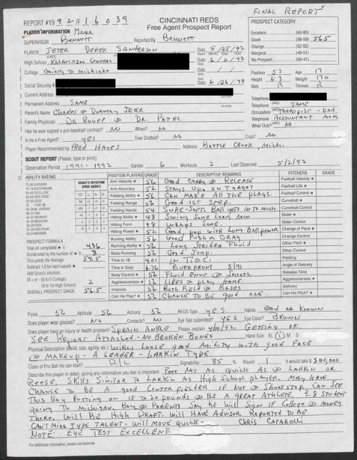 Derek Jeter scouting report, 1992 May 25