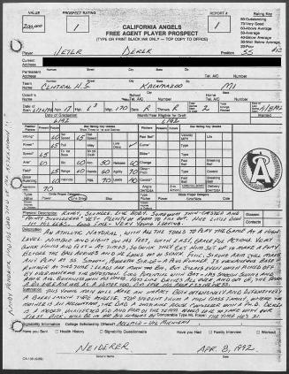 Derek Jeter scouting report, 1992 April 08