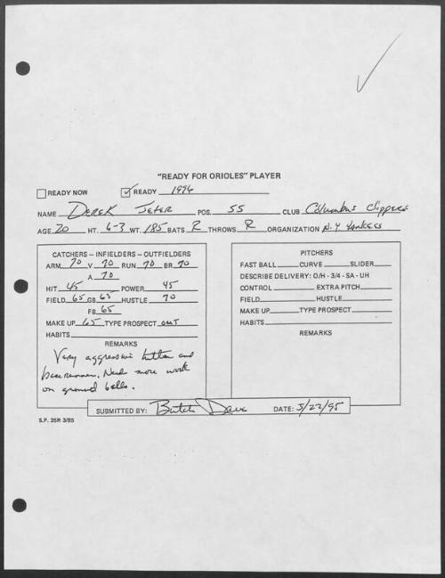 Derek Jeter scouting report, 1995 May 22