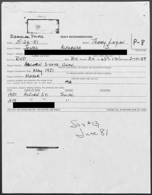 Al Jones scouting report, 1981 May 26