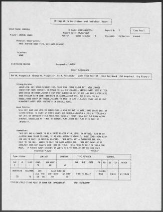 Andruw Jones scouting report, 1995 August 08