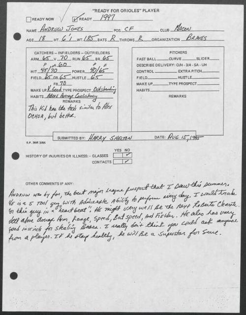 Andruw Jones scouting report, 1995 August 15