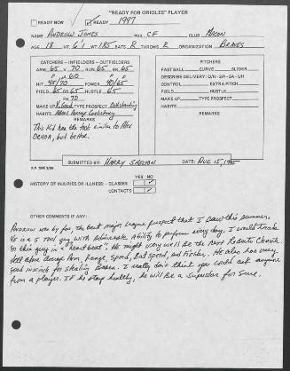 Andruw Jones scouting report, 1995 August 15