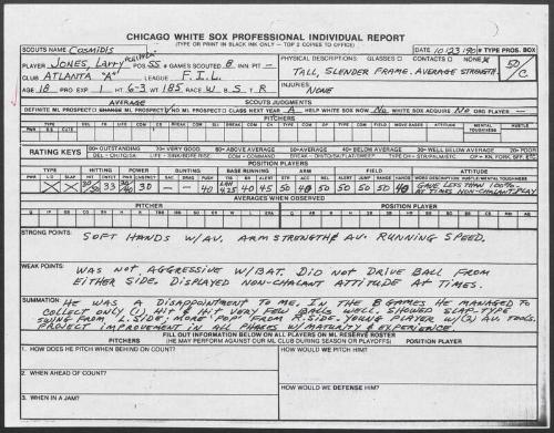 Chipper Jones scouting report, 1990 October 23