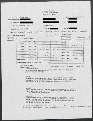 Jacque Jones scouting report, 1996 April 16