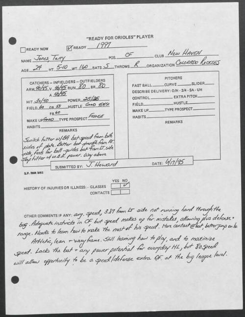 Terry Jones scouting report, 1995 June 17