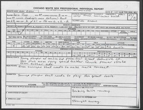 Felix Jose scouting report, 1990 September 24