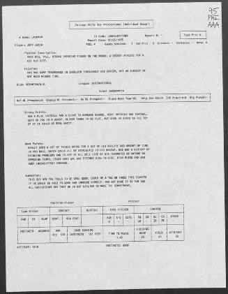 Jeff Juden scouting report, 1995 July 25