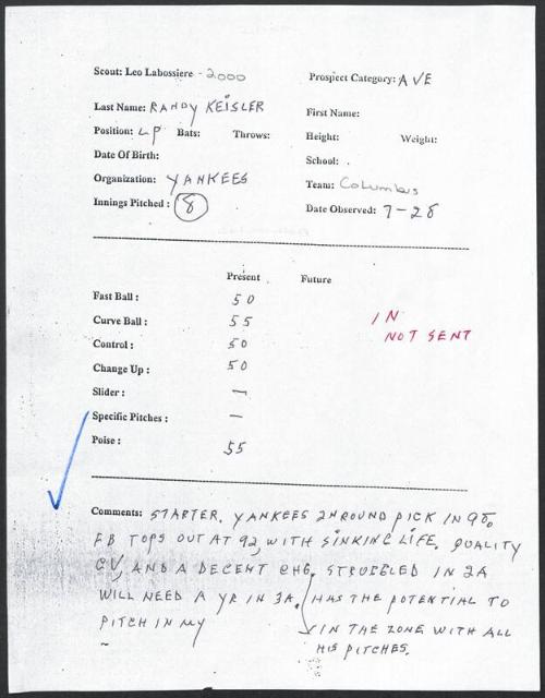 Randy Keisler scouting report, 2000