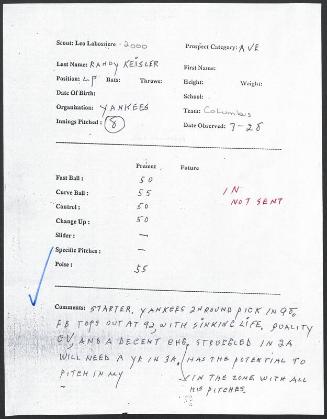 Randy Keisler scouting report, 2000