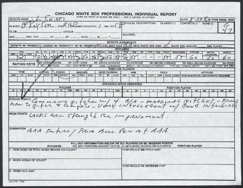 Brian Keyser scouting report, 1990 August 29