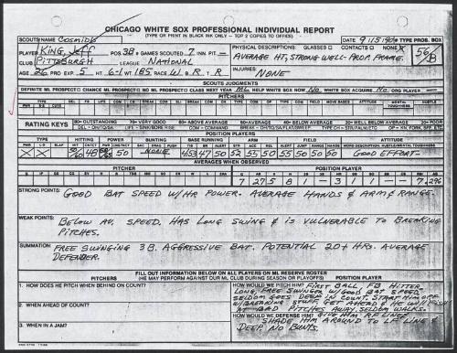 Jeff King scouting report, 1990 September 15