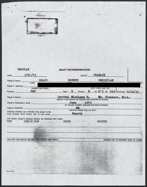 Chris Knapp scouting report, 1975 May 21