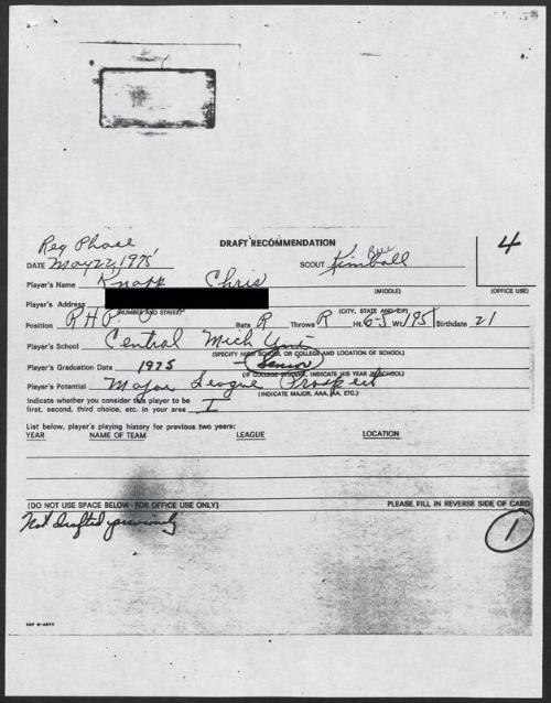 Chris Knapp scouting report, 1975 May 22