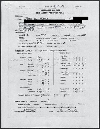 John Knox scouting report, 1970 May 12