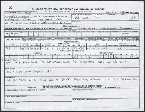 Brad Komminsk scouting report, 1989 June 17