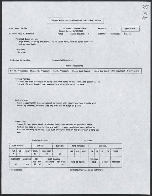 Paul Konerko scouting report, 1995 June 12