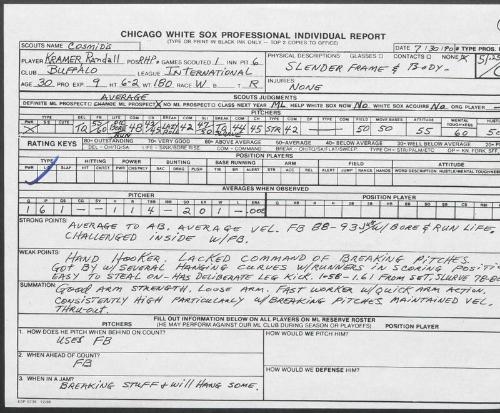 Randy Kramer scouting report, 1990 July 30