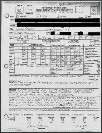 Tom Kramer scouting report, 1987 May 04