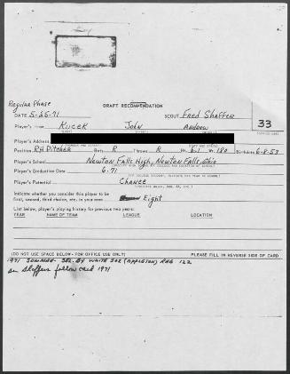 Jack Kucek scouting report, 1971 May 25