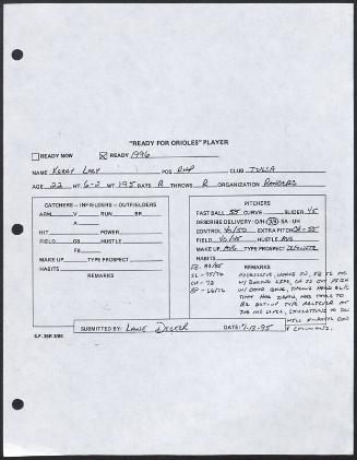 Kerry Lacy scouting report, 1995 July 13