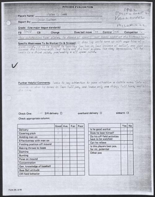 Pete Ladd scouting report, 1982