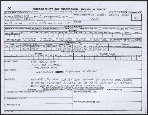 Tom Lampkin scouting report, 1989 July 22