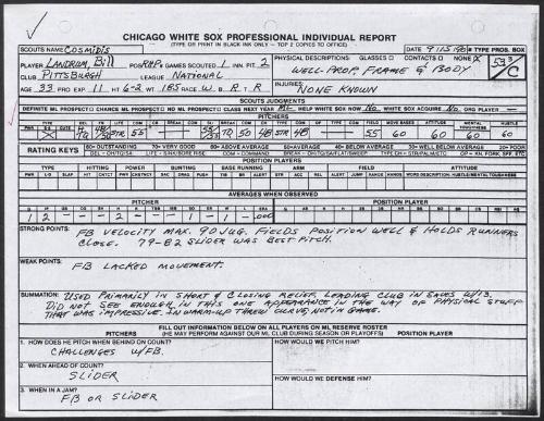 Bill Landrum scouting report, 1990 September 15