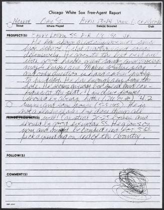 Barry Larkin scouting report, 1985 April 13-14