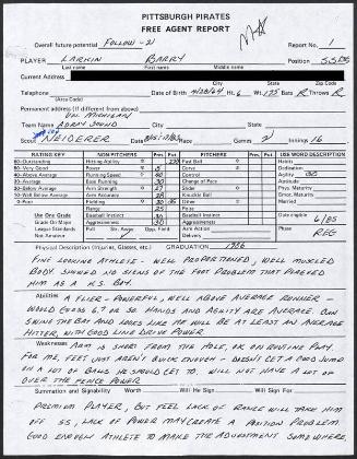 Barry Larkin scouting report, 1983 August 15-17