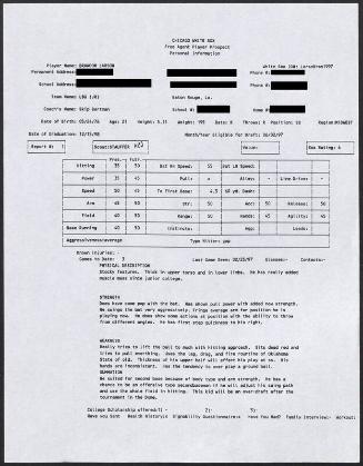 Brandon Larson scouting report, 1997 February 23