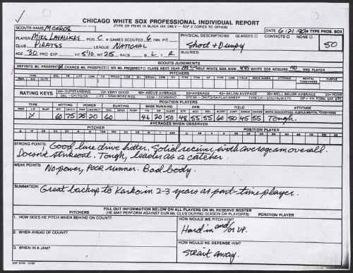 Mike LaValliere scouting report, 1990 June 21