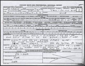 Tim Layana scouting report, 1990 September 17