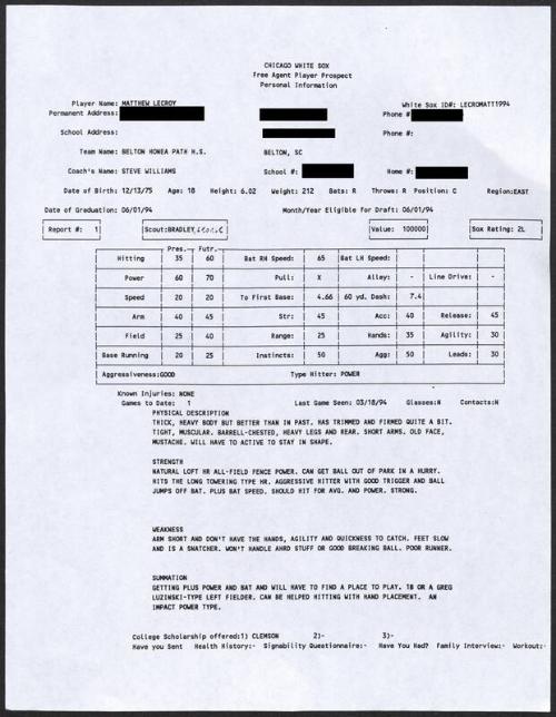 Matt LeCroy scouting report, 1994 March 18