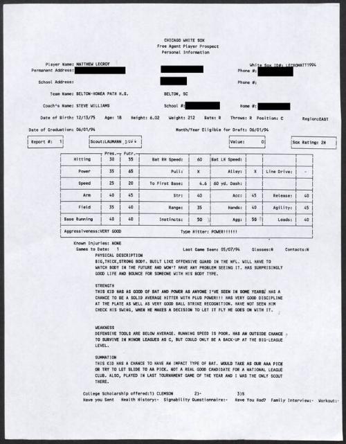 Matt LeCroy scouting report, 1994 May 07