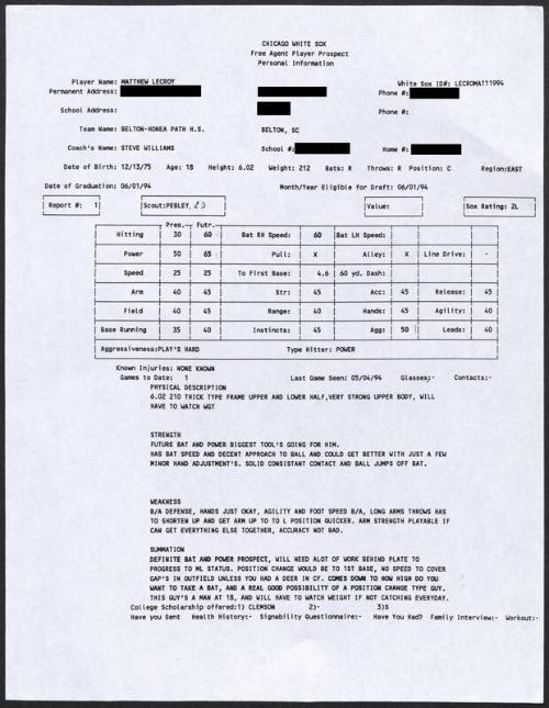 Matt LeCroy scouting report, 1994 May 04