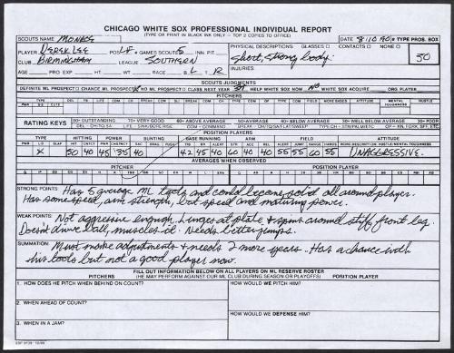 Derek Lee scouting report, 1990 August 10