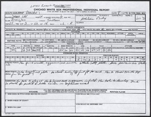 Derek Lee scouting report, 1990 August 18