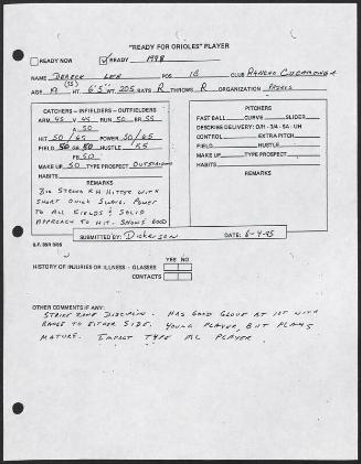 Derrek Lee scouting report, 1995 June 04