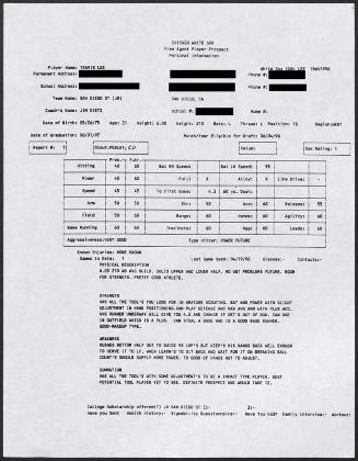 Travis Lee scouting report, 1996 April 19