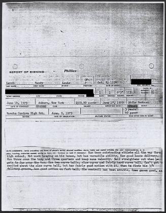 Randy Lerch scouting report, 1973 June 17