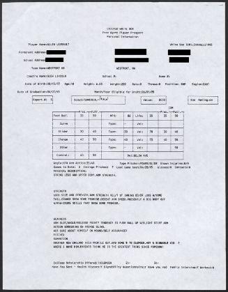 Allen Levrault scouting report, 1995 April 28