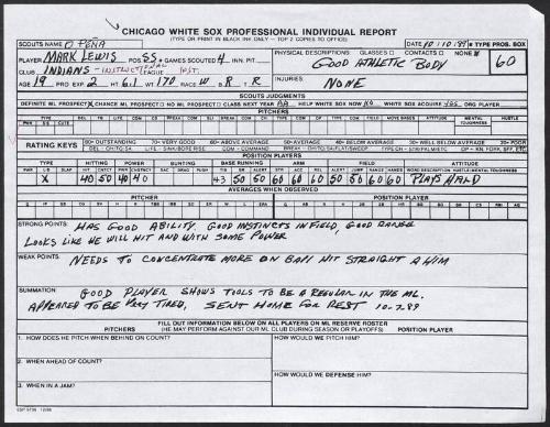 Mark Lewis scouting report, 1989 October 10