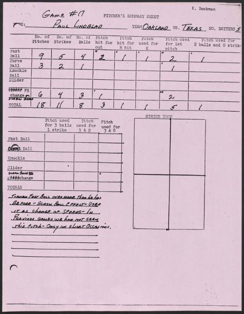 Paul Lindblad scouting report, 1976 September 18