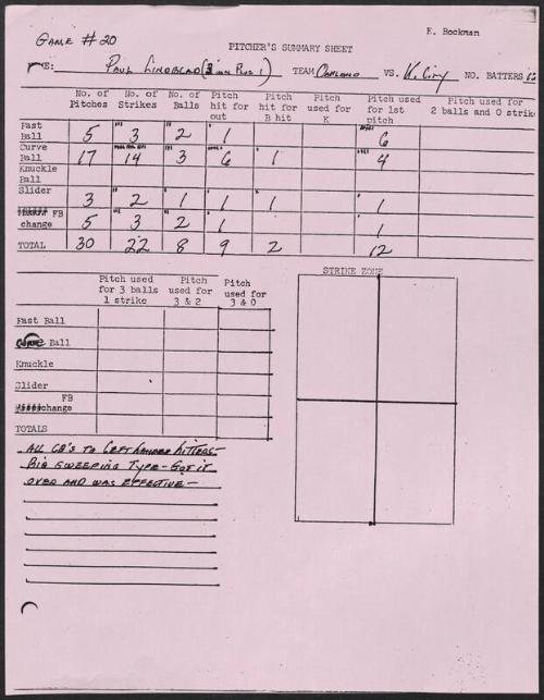 Paul Lindblad scouting report, 1976 September 29