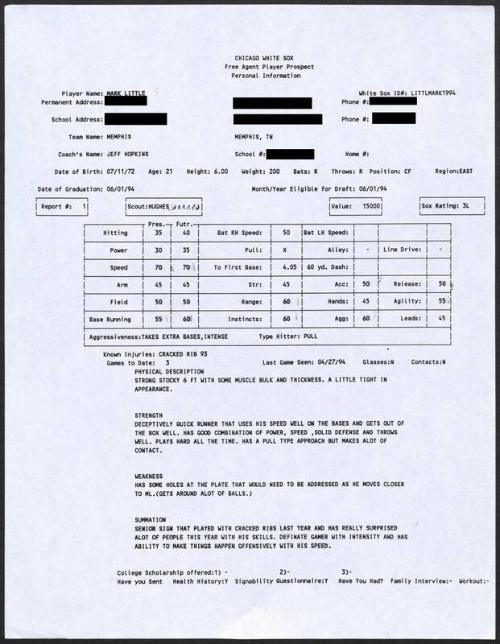 Mark Little scouting report, 1994 April 27