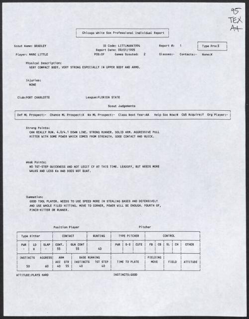 Mark Little scouting report, 1995 September 01