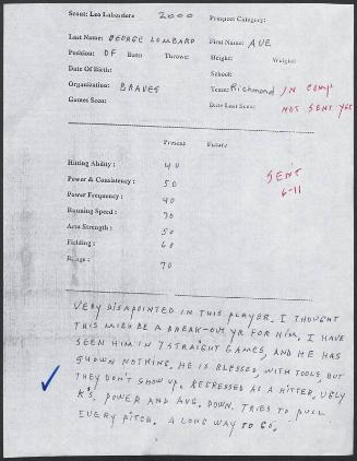 George Lombard scouting report, 2000