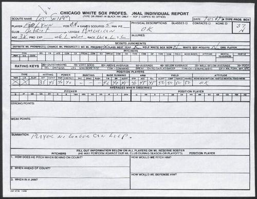 Fred Lynn scouting report, 1989 September 25